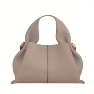 French Style Dumpling Crossbody Bag for Women - Purse with Magnetic Closure, Adjustable Strap & Polyester Lining, Trendy Casual & Office Handbag in Light Brown/Beige, Grey, Navy, White, Black, Unique Flap Closure, Textured Finish