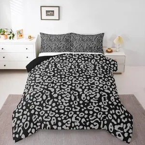 Black Gray Leopard Comforter Set Animal Print Bedding Set for Kids Boys Girls Zebra Duvet Quilt Abstract Bedroom Decor Microfiber