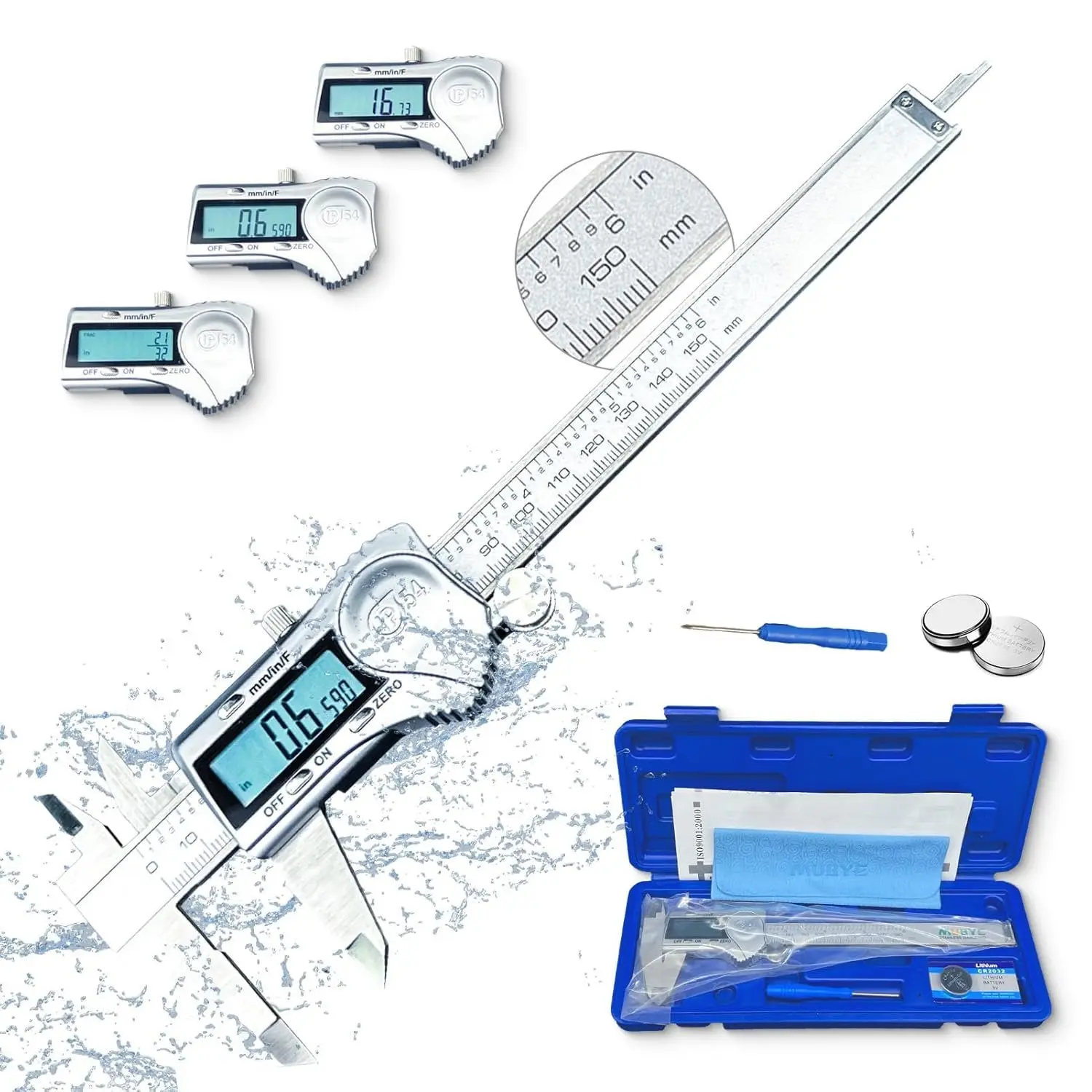 Digital Caliper Micrometer Measuring Tool - 6 Inch /150mm Stainless Steel  Vernier Calipers, IP54  Protection Accuracy Gauge  from Inch Metric Fraction with LCD Screen