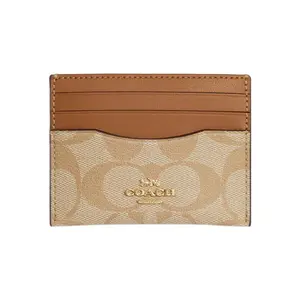 COACH Card Case in Classic Monogram with Coated Canvas and Leather Trim for Women