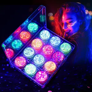 12 Colors Glow in The Dark Body Face Glitter Gel for Women Chunky Fine Glitter Makeup UV Black Light Accessories for Body Face Hair Eyeshadow Carnival Party Not Loose Glitter
