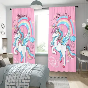 Cartoon Unicorn Pattern Curtain, 2 Counts/set Semi-transparent Privacy Curtain, Home Decor for Bedroom, Living Room, Kitchen, Study Room