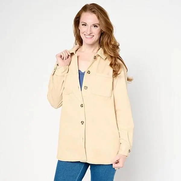 Nina Leonard Stretch Knit Denim Collared Shirt