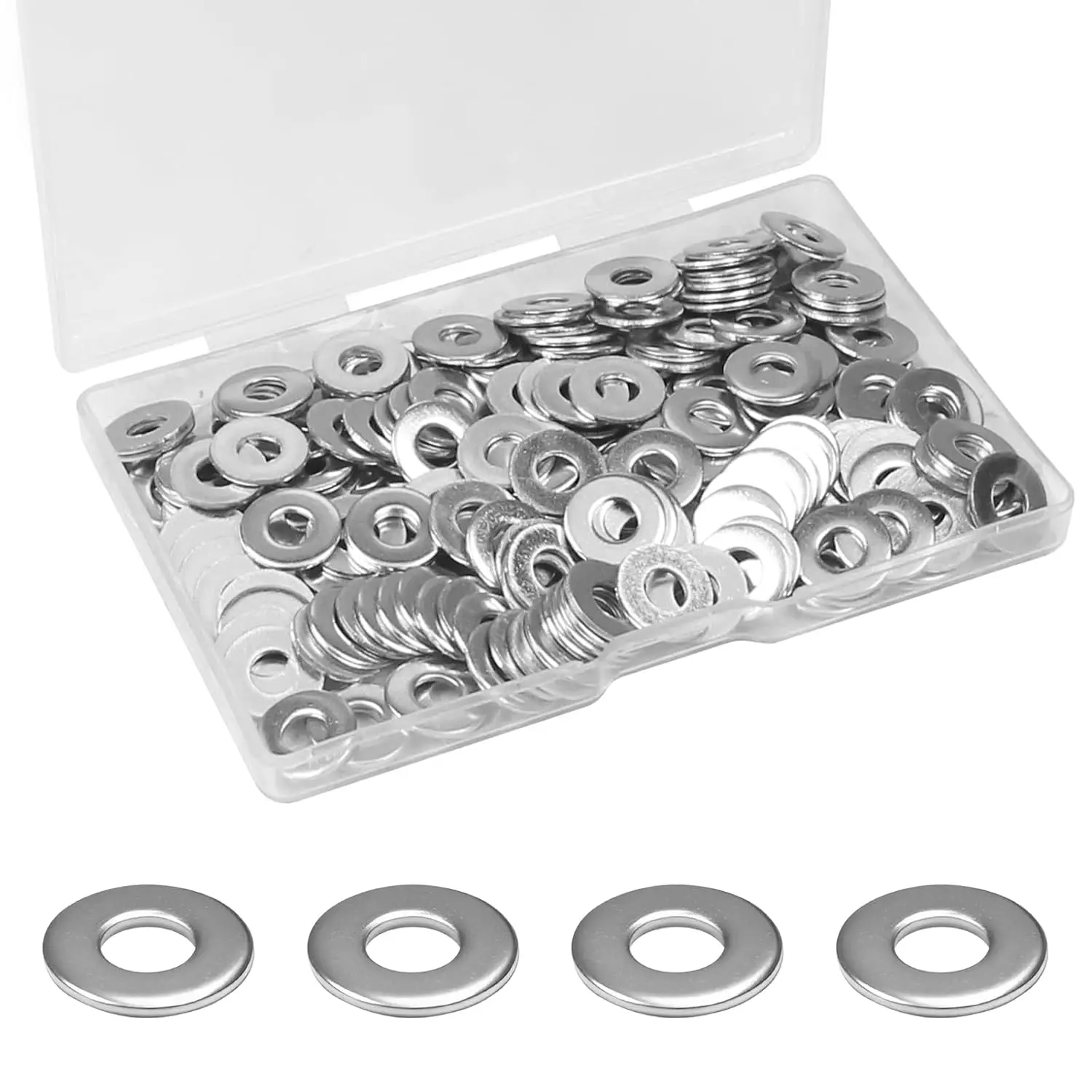 200 count 8# Flat Washers OD 7/16'', 304 Stainless Steel Washers,SAE Metal Washers for Screws