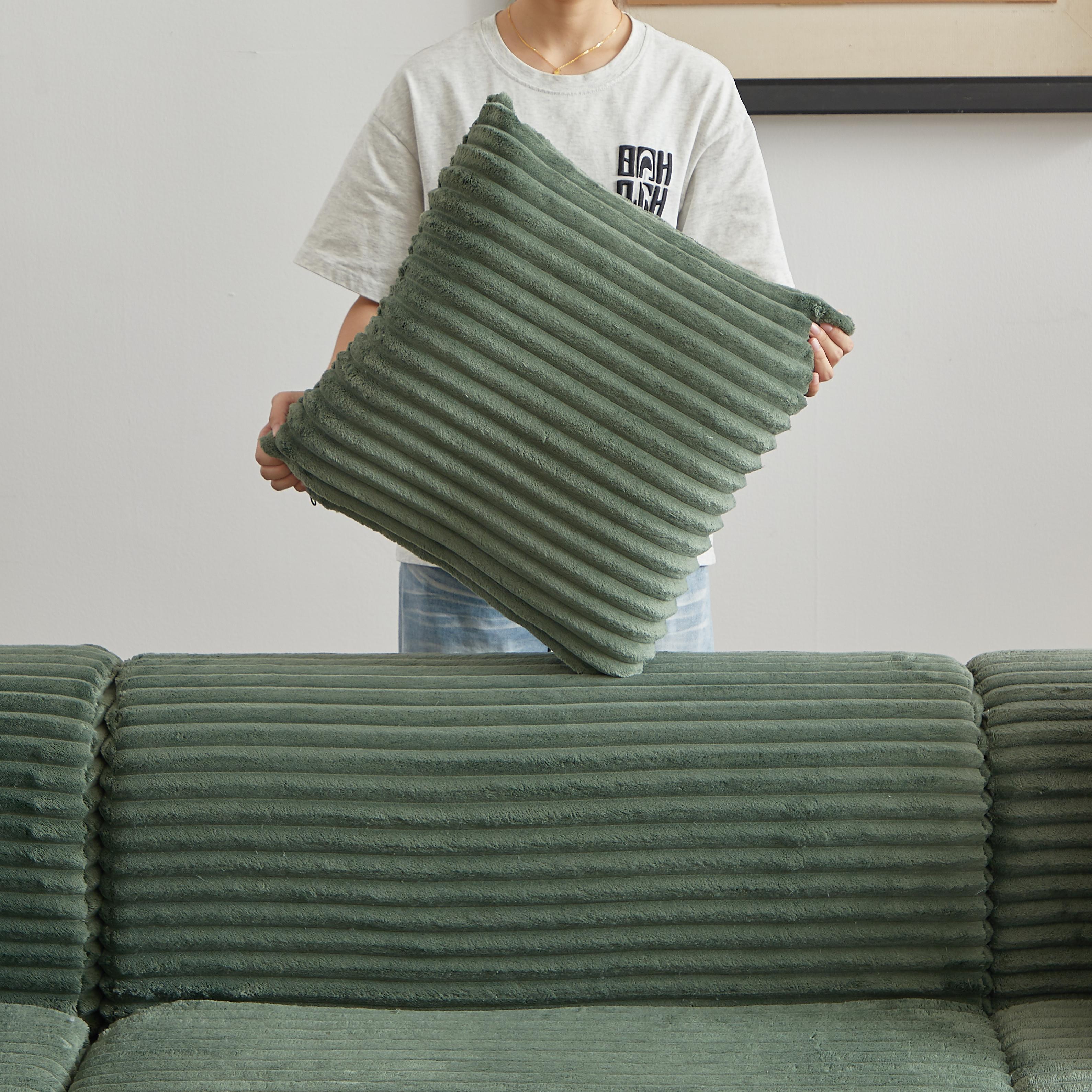 114 Inch Corduroy Modular Sectional Sofa Boneless Couch with Inlaid Structural Design, 4 Freely Configurable Modules, Extra Wide Backrest and 3 Throw Pillows, Modern Upholstered Cloud Sofa for Living Room and Apartment