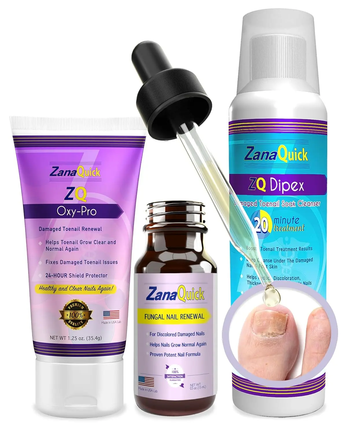 3 Step Toenail Solution - Extra Strength Damaged Nail Solution,Repair Kit for Discolored Brittle Nails, Includes Nail Renewal Drops&Foot Soak Cleanser