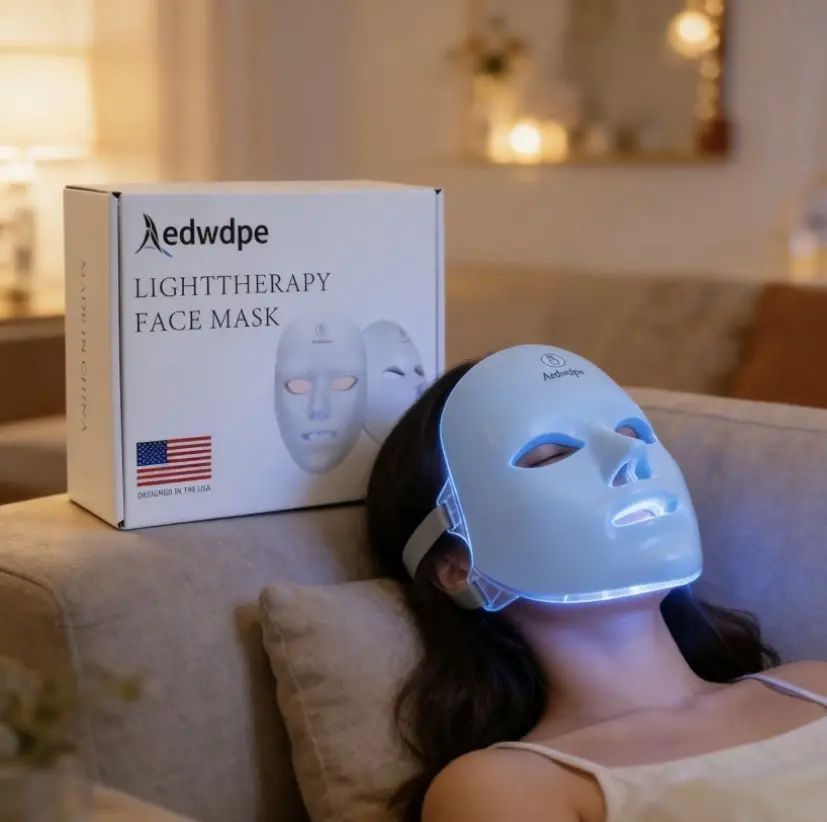 USB-Charged 7-Color LED Photorejuvenation Mask - Red Light Therapy for Skin Repair, Face Lifting, Women’s Daily Face Care Product with Beauty Massage Function, Rechargeable Skincare Tool