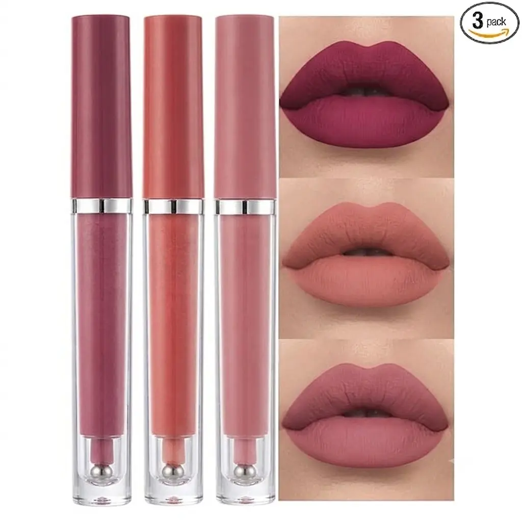 Matte Liquid Lipstick Set for Women - 24H Transfer-Proof, Moisturizing & Non-Sticky Lip Gloss I Bold Berry, Warm Rose, Muted Pink