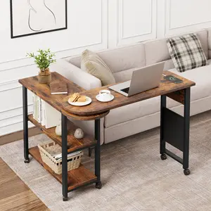 360° Rotating Side Table with Charging Station, Swivel End Table with Storage Bag and 6 Locking Wheels for Bedroom and Living Room