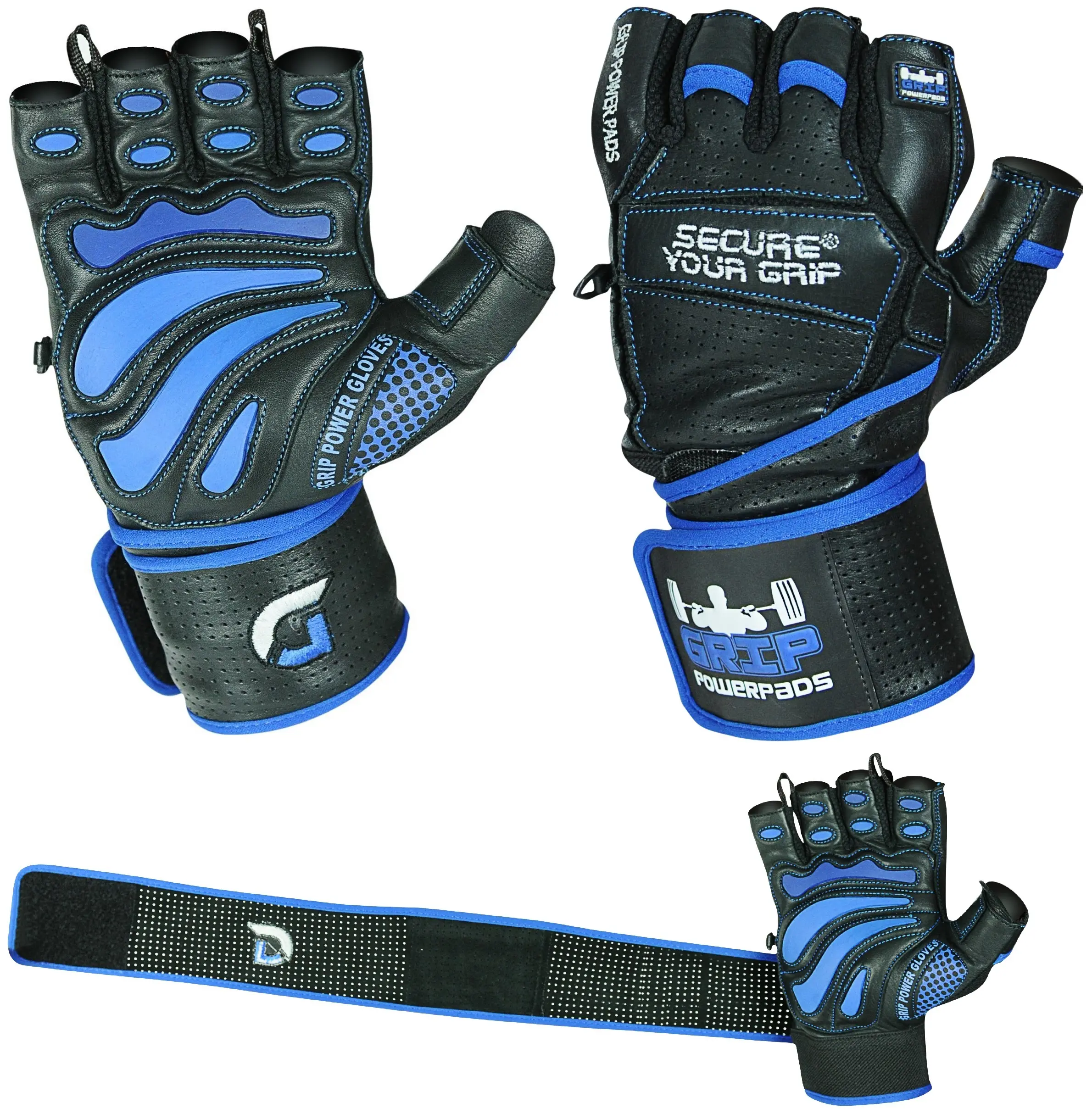 Elite Leather Gym Gloves with Built in 2" Wide Wrist Wraps Grip & Design for Power Weightlifting Bodybuilding & Strength Training Workout Exercises