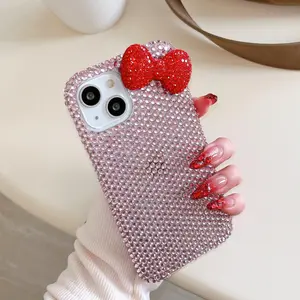 Rhinestone Decor Bowknot Design Phone Case, Cute Phone Protective Cover, Phone Accessory Compatible with iPhone 16 15 14 13 12 11 Pro Max, Casing