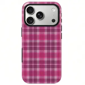 Plaid print phone case, heavy duty shockproof 2 in 1 protective cover for iPhone 17 16 15 14 13 12 11Pro Max series holiday gift simple stylish case