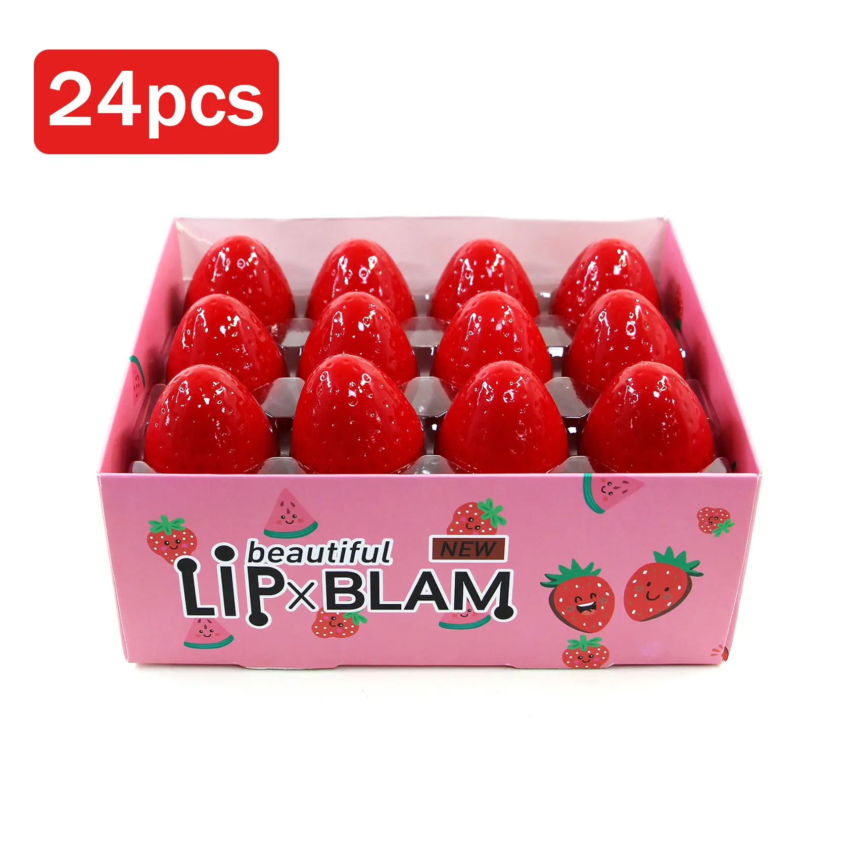 QIUFSSE 24PCS Strawberry Lip Balm Set | Portable All-in-One Kit for On-The-Go & Sharing | Waterproof, Long-Lasting, Smudge-Proof | Create Perfect Lips in Seconds Lip Brightening Balm Lip Moisturizer