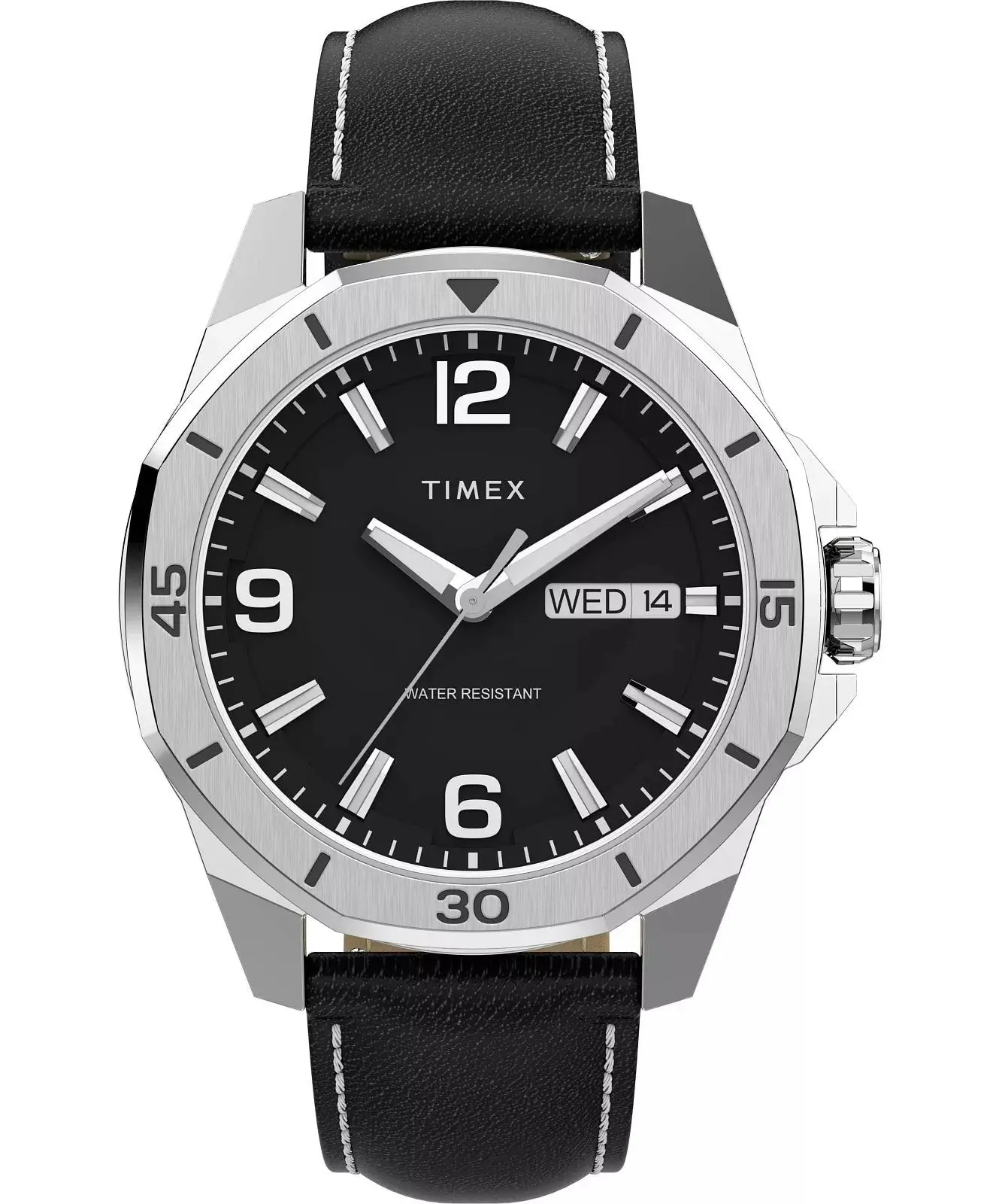 Timex Essex Black Dial Leather Mens Watch TW2W79800, Casual Round Dial, Arabic Numerals