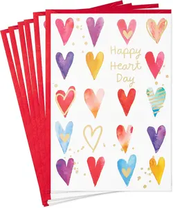 Pack of Valentines Day Cards, Happy Heart Day (6 Valentine's Day Cards with Envelopes)