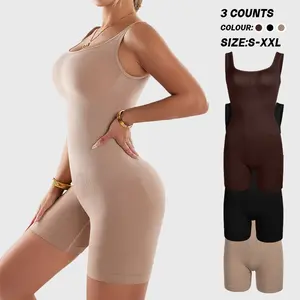 3 Pack - Multi-Color Body Shapers: Effortless Comfort Seamless Design for a Perfectly Sculpted Silhouette Shapewear Fit Bodysuit Breathable Compression Elegant Fabric Women's Wear Adjustable Fashion Smooth Straps Day Outfit Basic Crewneck Basic Womenswear