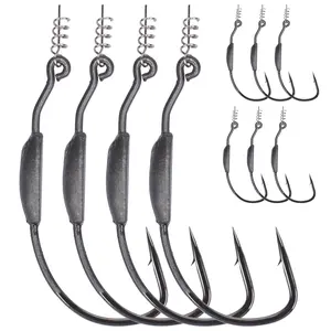 Bombrooster Weighted Hooks with Twist Lock, Soft Plastic Swimbaits Offset Weedless Fish Hook 3/0 4/0 5/0 Pack of 10, Drop Hook for Bass fish  hook
