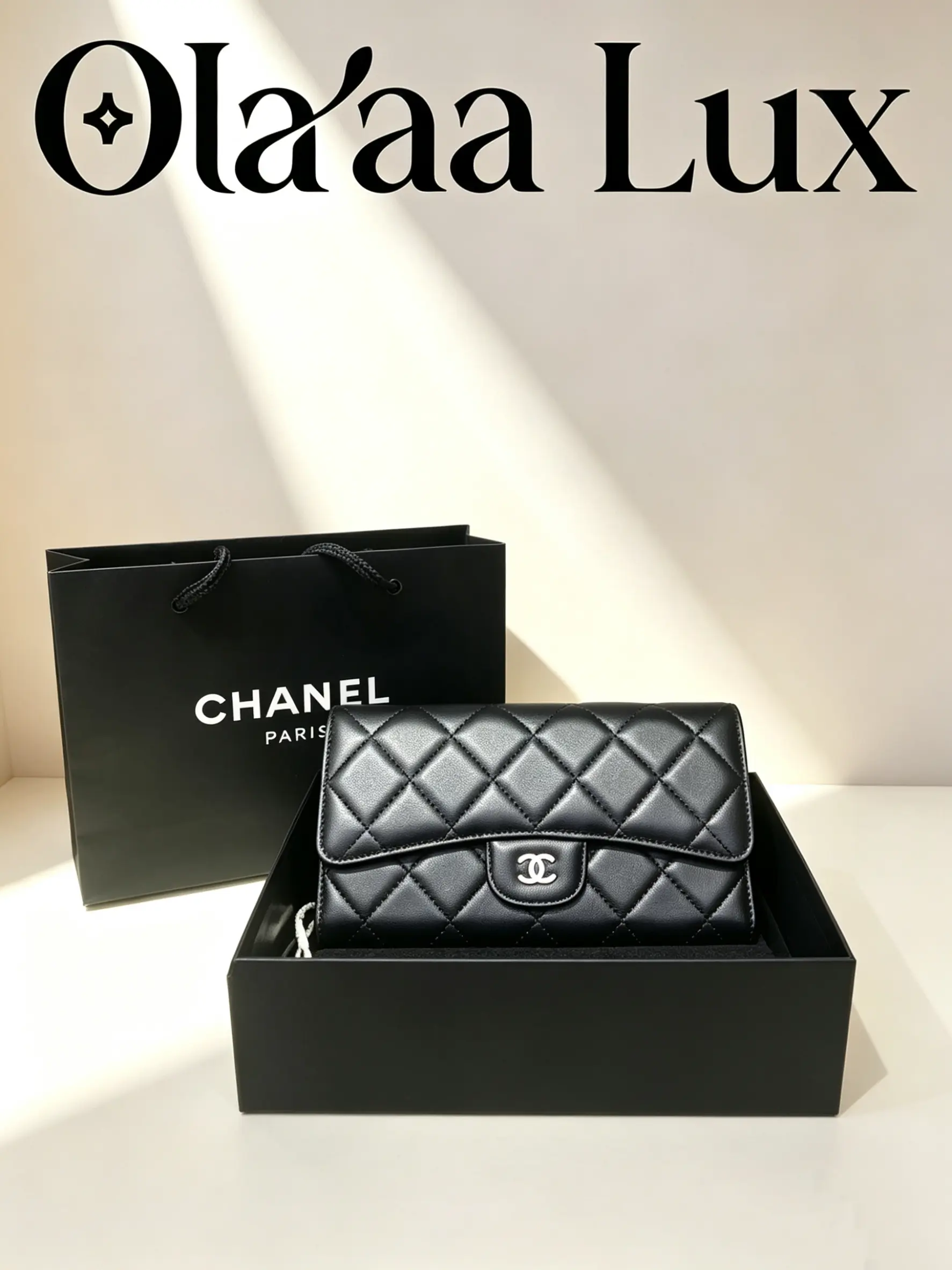 Pre-owned CHANEL Black Quilted Long Flap Wallet, Gold CC Logo Multi Card Slots Purse with Full Gift Box Set C194955162676