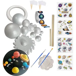Solar System Model Kit for Kids Crafts Science Projects with 58 Pack Foam Balls Brushes Sticks Flags Stickers Educational DIY Planetarium Toy