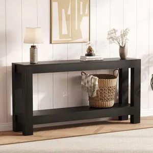 63" Rustic Farmhouse 2-Tier Narrow Console Table, Long Slim Sofa Table Behind Couch, 31.9" Tall Wooden Entryway Table for Hallway & Living Room