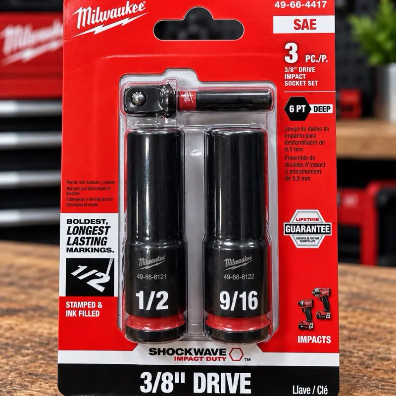 Milwaukee SHOCKWAVE Impact Duty 3/8” Socket Set 3pc 6pt deep