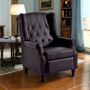 【Valentine Day Sale】Recliner Chair PU Leather Wingback Armchair, Push Back Recliner for Small Spaces, Tufted Back Accent Chair with Rivet Trim, Mid Century Single Sofa for Living Room Bedroom Study Lounge Furniture
