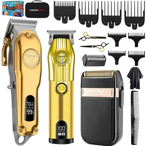 Men's professional hair clipper set. The hair clippers have a high-quality all-metal body, and the detail trimmer has adjustable speed. LED display, smooth trimming, multifunctional, suitable for hair and beard. A premium gift for boyfriends/husbands.