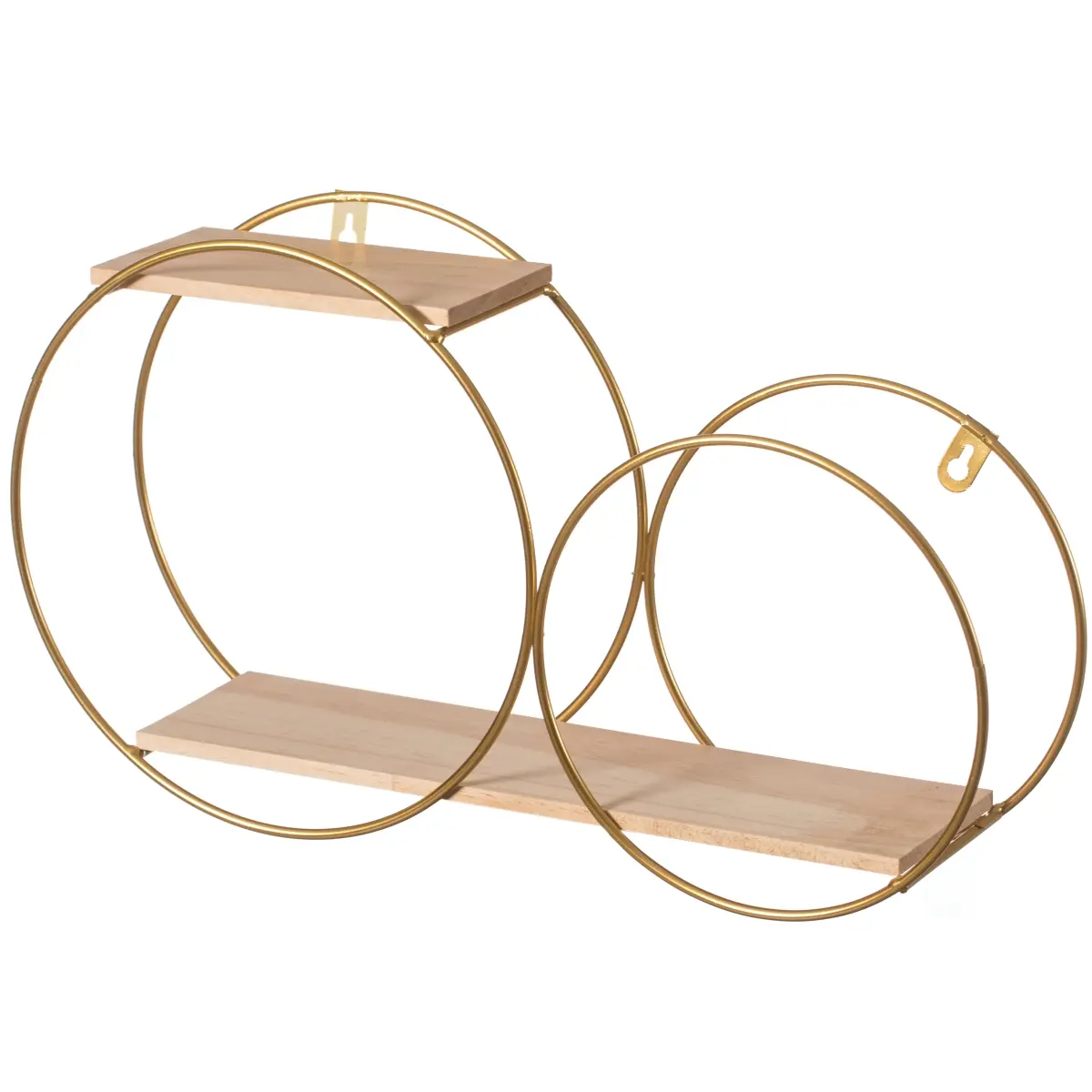360 stand Decorative Tiered Circle Floating Accent Shelf - Gold Metal Frame, Pine Wood Shelves, Wall-Mountable Wall Decor Display for Photos, Vintage Home Decor, Home Supplies, Hanging Floating Shelves