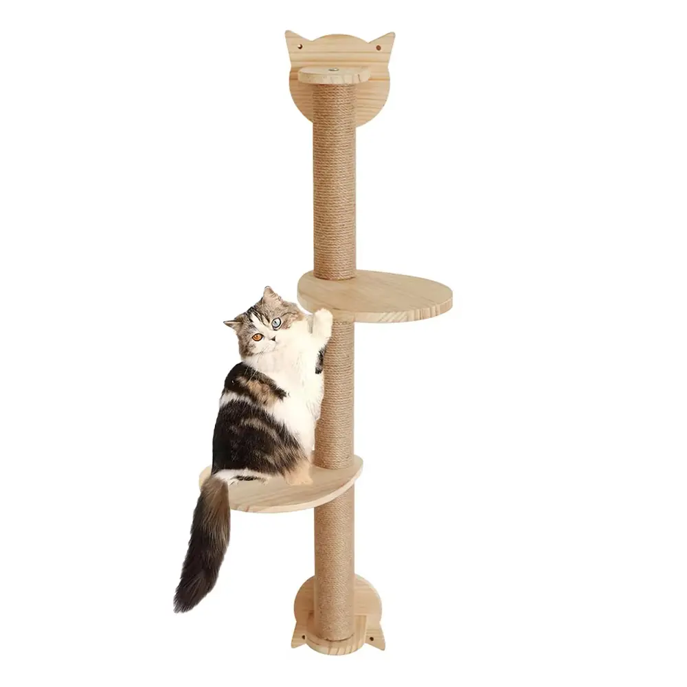 Sisal scratching post double jump platform 41 inch cat tree with scratching post, 2 perch platforms, wall-mounted sisal scratching board hammock, suitable for cats to climb, play and rest Vertical Scratcher Wood #SummerWins#DealsForYouDays