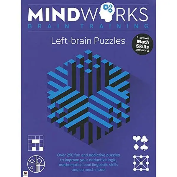 Used Flexibound Book - MindWorks Brain Training Left-Brain Puzzles by Hinkler (English) - Improve Logical and Critical Thinking, Mathematical and Linguistic Skills, Over 250 Puzzles, Very Good Condition, 2.25 lbs