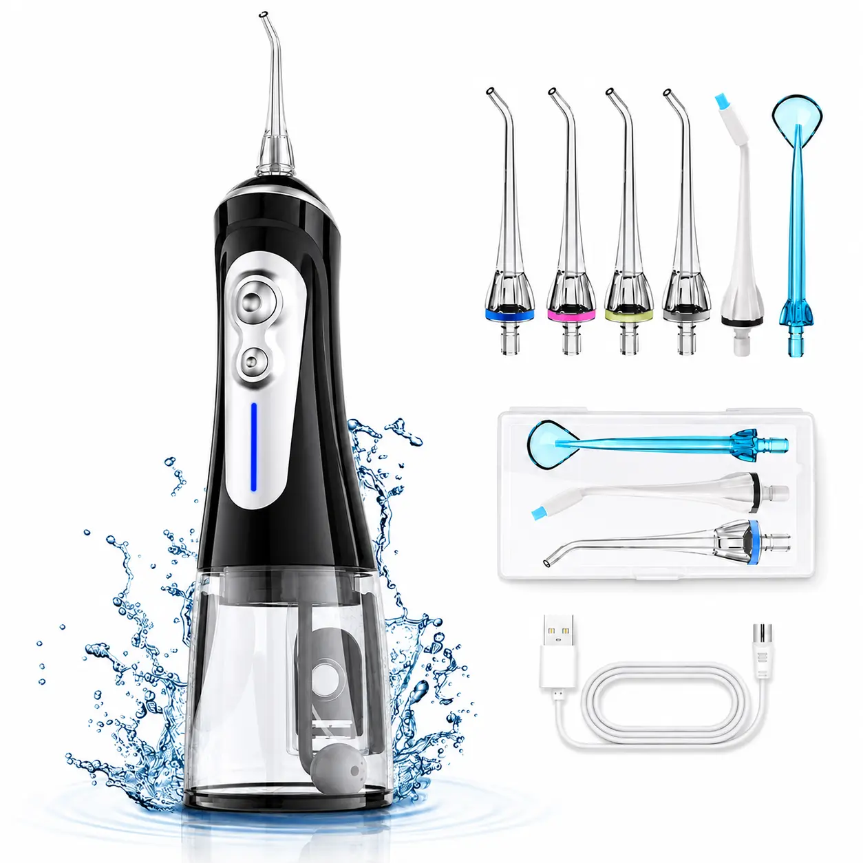 Portable Water Flosser with 5 Modes & 6 Nozzles, IPX7 Waterproof USB Rechargeable Oral Irrigator for Braces and Sensitive Teet