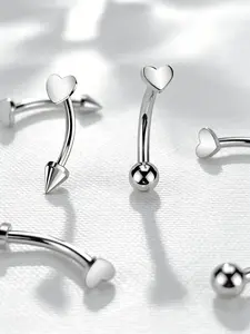 4 Piece Set 16g 316 Stainless Steel Heart & Spike、 Ball Eyebrow Piercing Jewelry, Vertical Labret Studs for Ear Nose Lip