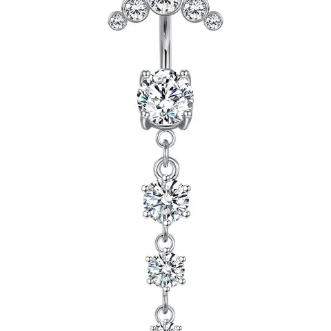 1 Piece Trendy Stainless Steel Navel Ring, Belly Button Ring, Belly Rings, Rhinestone Decorated Navel Ring, Casual Fashion Body Piercing Jewelry for Women and Men