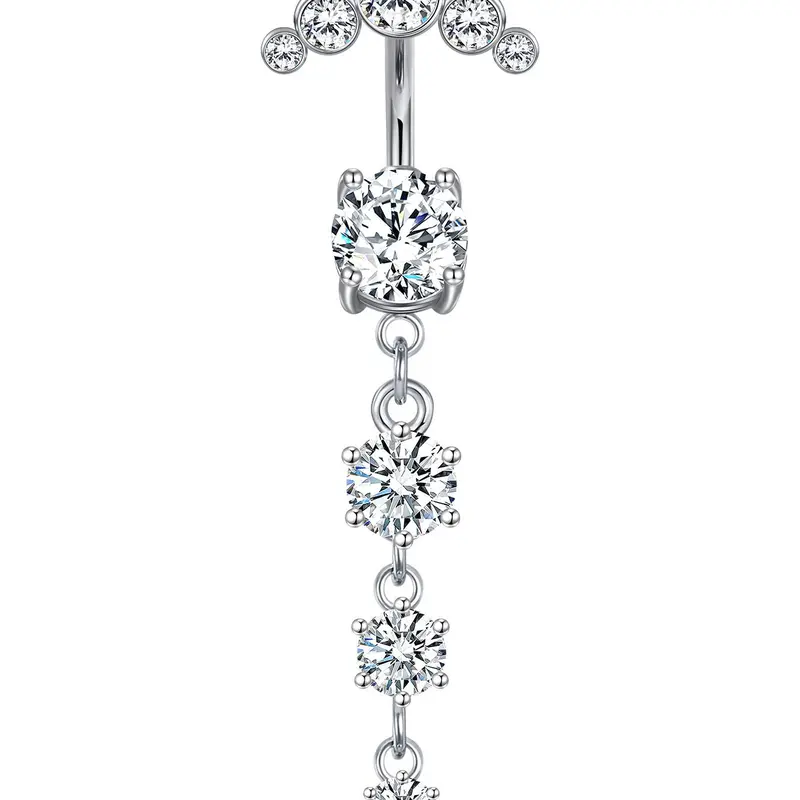 1 Piece Trendy Stainless Steel Navel Ring, Belly Button Ring, Belly Rings, Rhinestone Decorated Navel Ring, Casual Fashion Body Piercing Jewelry for Women and Men