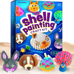 Dan&Darci Kids Sea Shell Painting Kit 11 Real Shells Paints Glitter Clay Googly Eyes Craft Set for Creative Fun 8x6x2in