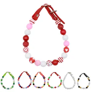 Anita’s Stitches Holiday Shine Dog Collars Adjustable Vibrant Bubblegum Beads Pet Collar Stylish Strong for Festive Occasions Valentine's Day Easter Christmas Handmade in the USA