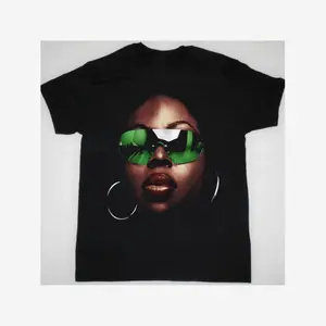 Women's Angie Stone Vintage Inspired Classic Black Short-Sleeve Cotton T-Shirt - Stretch, Casual, Office, Print, All Sizes (PP36 Soft Tee)