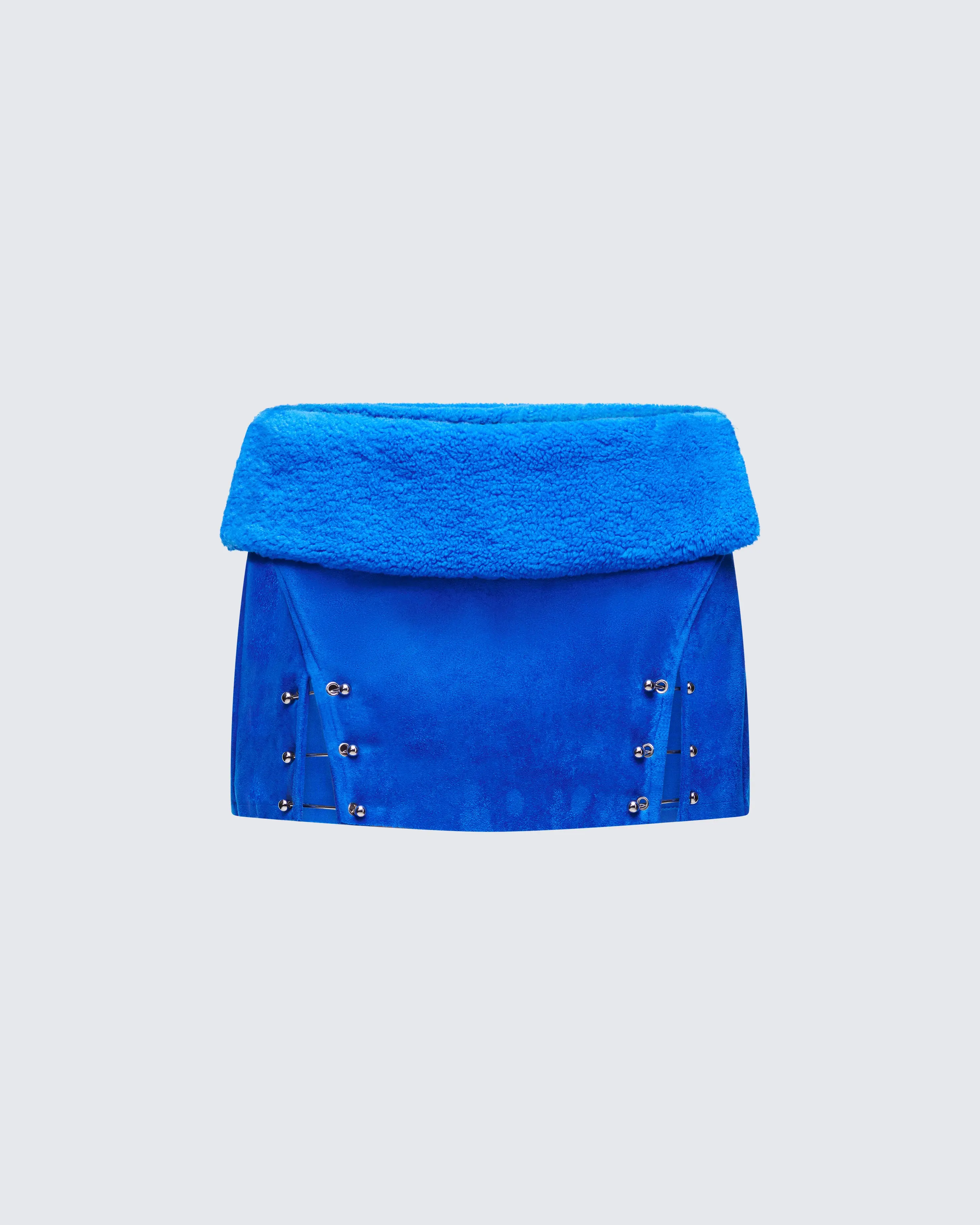 Women's Ramona Blue Vegan Shearling Mini Skirt - Smooth Plush Spandex Fabric