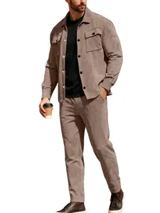 Men's Spring & Fall Suede Collar Multi-Pocket Jacket Pants Set, Heavyweight Loose Fit, Versatile Outerwear, Classic Street Style