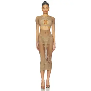 POSTER GIRL Flower Midi Dress in Beige