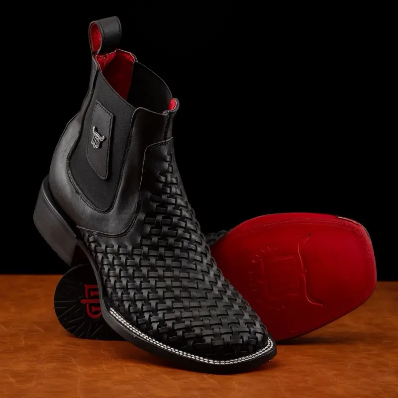 Men’s Black Basketweave Botin - Square Tie