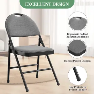 4-Pack Fabric Padded Folding Chairs, Commercial Metal Frame Folding Chair with Padded Back, 350 lbs Weight Capacity, Comfortable Foldable Chair for Indoor Outdoor Events