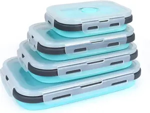Set of 4 Collapsible Silicone Food Storage Containers with Airtight Lids - Microwave, Dishwasher & Freezer Safe Bento Lunch Boxes Tableware Leakproof