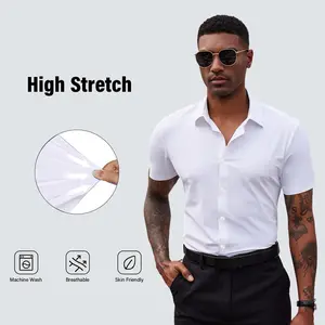 Men's Shirt - Short Sleeve, Buttoned, Pure White, Summer Formal Wear, Turn-Down Collar, Large Size, Gift for Men