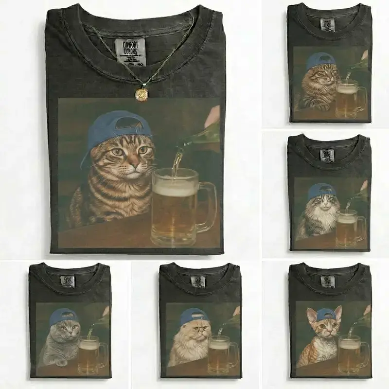 Comfort Colors 50+ Cat Breeds Available Beer Shirt | Funny Vintage Cat Meme Graphic Shirt | Retro 90s Cat Lover Outfit | Humorous Gift for Cat Lovers