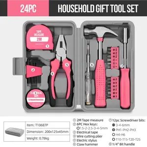 24pcs Pink Home Repair Tool Kit - Includes Alloy & Plastic Tools, Hex Wrench, Screwdriver, Pliers for Everyday Use Home Maintenance Kit