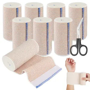 8 Pack Elastic Bandages – Cotton Compression Wrap with Self-Adhesive Velcro Strap, Includes 1 Scissors – For Arm, Leg, Chest Injuries, Sprains, Swelling – First Aid Essential summervibes