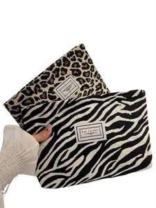 Zebra Leopard Print Makeup Bag, Portable Washroom Storage Bag, Travel Cosmetic Handbag, Large Capacity, Zipper Pouch, Makeup Organizer Pouch, Gift Choice