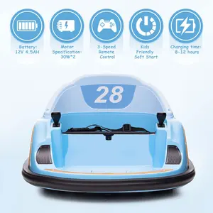 12V Kids Ride On Bumper Car Electric Vehicle for Toddlers Ride on Toy Bumping Car with Remote Control,Battery Display,360°Spin,LED Lights,MP3,USB,Blue