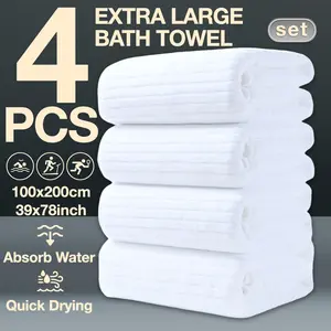 4-Piece Oversized Bath Towel Set, Premium Bath Towels, 100x200cm High-Quality Classic Striped Design, Multi-Color Options, Super Absorbent & Quick-Dry